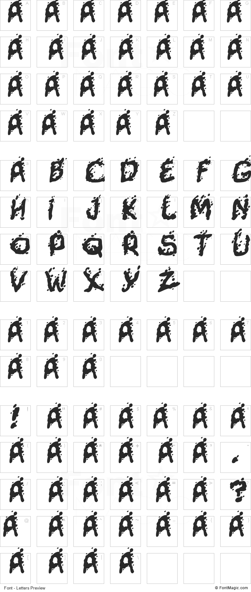 Mutant Supermodel Font - All Latters Preview Chart